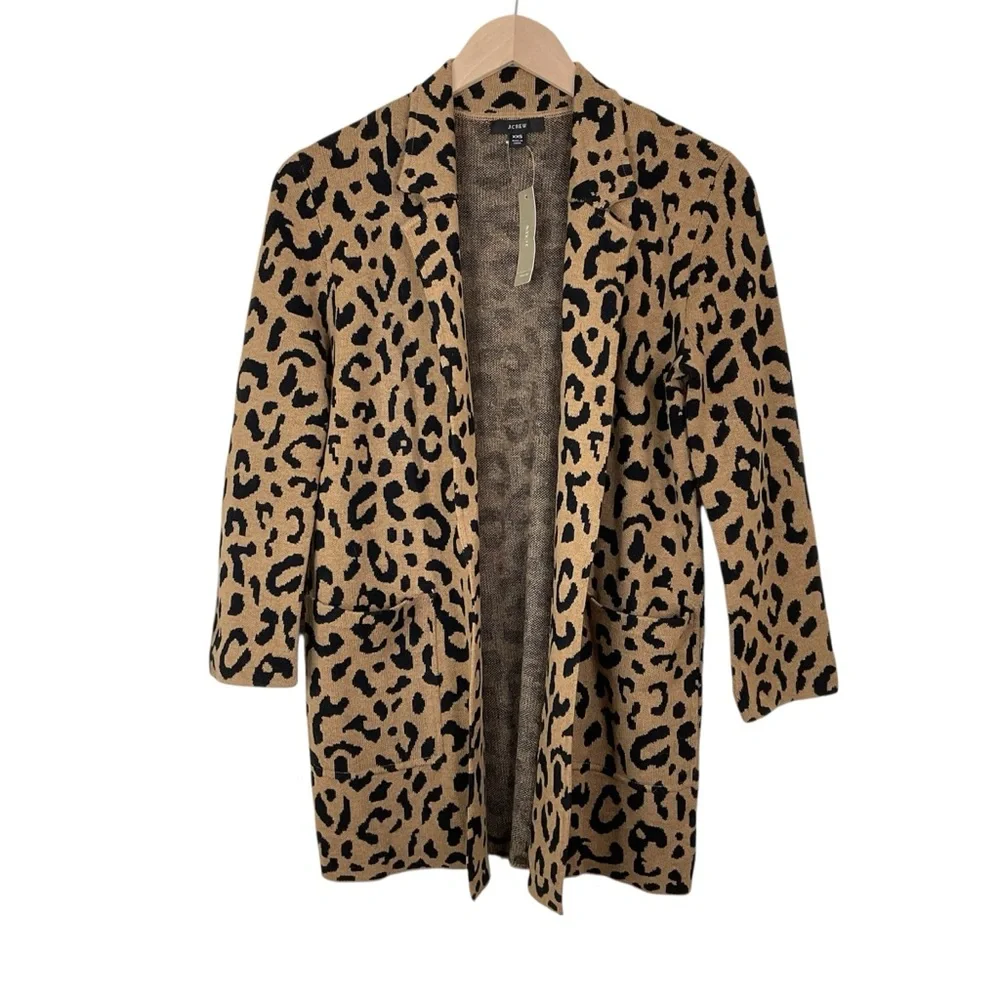 J. Crew Sophie Open Front Sweater Blazer Leopard Size XXS
